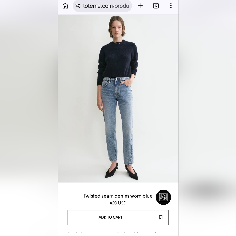 Totême Twisted Seam Light Blue Women's Straight Leg Jeans 24x32 $420 Msrp